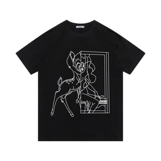 [S-5XL]เสื้อยืดแขนสั้น ผ้าฝ้าย พิมพ์ลาย Bambi Sketch Lines พลัสไซซ์ สําหรับผู้ชาย และผู้หญิง