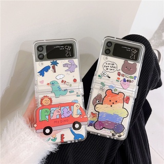 ใหม่ เคสโทรศัพท์มือถือ PC แข็ง แบบใส กันกระแทก ลายไดโนเสาร์ หมี สําหรับ Samsung Galaxy Z Flip 5 Z Flip 4 Z Flip 3