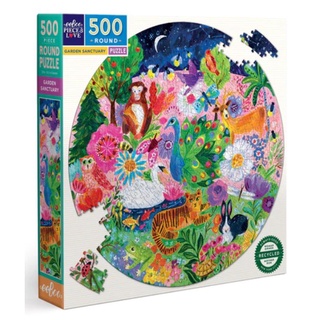 eeBoo Garden Sanctuary 500pc Round Puzzle จิ๊กซอว์รูปสวนอันศักดิ์สิทธิ์แบบ 500 ชิ้น