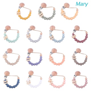 Mary สายคล้องจุกนมหลอกเด็ก แบบซิลิโคน ประดับลูกปัดไม้ DIY