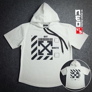 เสื้อยืดทรง Oversize แนวสตรีท แขนสั้น Hood ลาย OFF WHITE สีขาว