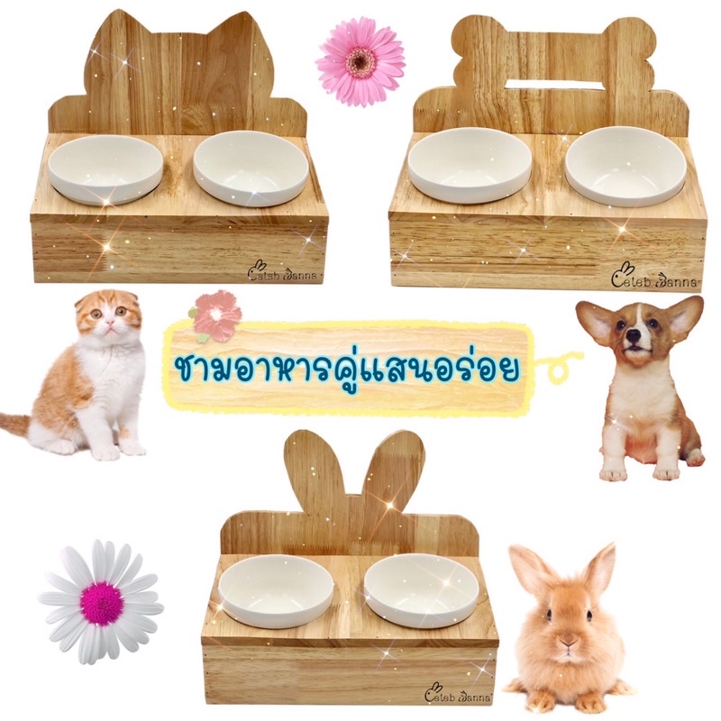 พร้อมส่ง ชามอาหาร+น้ำสัตว์เลี้ยง ชามคู่แมว สุนัข กระต่าย ที่ใส่น้ำ อาหารสัตว์ ที่ใส่อาหารสัตว์