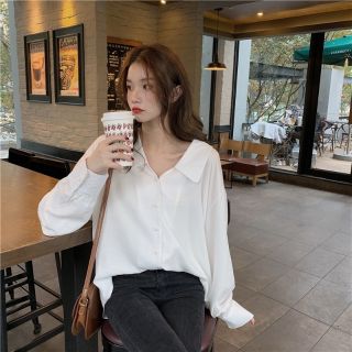 🍒เชิ้ตสีขาวแขนยาว🍒พร้อมส่ง (1362)