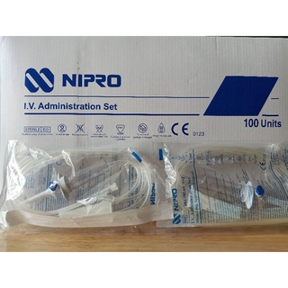 Nipro I.V.Administration set 100 ชิ้ต่อกล่องและ Nippro i v set sterilized ETO GAS. 100 pcs/box.