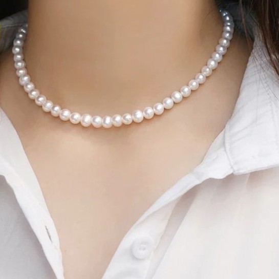 สร้อยคอไข่มุกแท้ ขนากมุก5-6mm ทรงเม็ดกึ่งกลม ยาว15-16นิ้ว เงางาม AA ฟรีกล่องค่ะ - รูปที่ 6