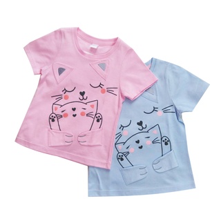 Chelsee เสื้อยืดเด็กหญิง ลายแมว รุ่น22598 ผ้า Cotton 100% อายุ 2-10ปี เสื้อผ้าเด็กโต เสื้อผ้าแฟชั่นเด็ก