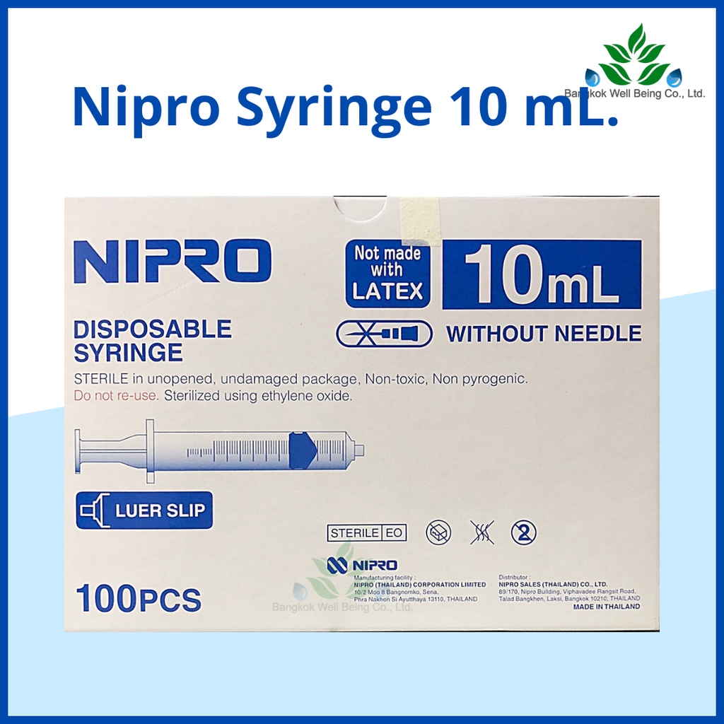 (ยกกล่อง 100ชิ้น) Nipro Syringe 10 ml.  ไซริ้งป้อนยา ป้อนอาหาร ไซริงล้างจมูกไซริงค์ 10 ml กระบอกฉีดยา หลอดฉีดยา 10 cc.