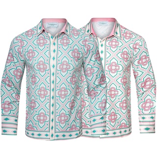 Casablan* เสื้อเชิ้ตแขนยาวลําลอง พิมพ์ลาย สะดุดตา แฟชั่นสําหรับผู้ชาย