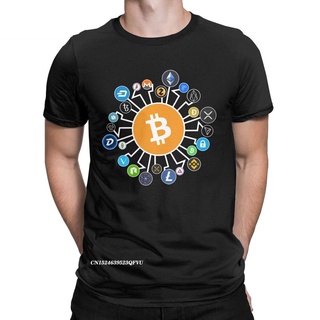 เสื้อยืด ผ้าฝ้าย พิมพ์ลายการ์ตูน Bitcoin Blockchain Cryptocurrency BTC ขนาดใหญ่ สําหรับผู้ชายS-5XL