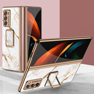 เคสโทรศัพท์มือถือแบบแก้วแข็ง พร้อมแหวนขาตั้ง สําหรับ Samsung Galaxy Z Fold 4 3 2 5G Fold4 4