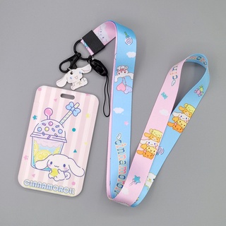 SANRIO Kawaii Cinnamoroll กระเป๋าใส่บัตรเครดิตลายสุนัขน่ารัก สายคล้องบัตร ที่ห้อยบัตรพนักงานสไตล์มินิมอล ลายทันสมัยแบบเรียบ ๆ สีขาว ลายอีโมจิ ไล่สีสันอย่างมีสไตล์