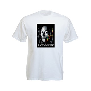 เสื้อยืดราสต้าTee-Shirt Bob Marley Rastafarian Smoking Joint เสื้อยืดสีขาว/สีดำลาย บ็อบ มาร์เลย์ คาบบุหรี่ White/Black