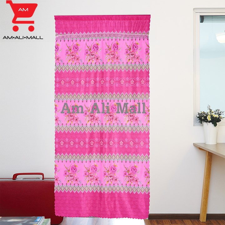 Am Ali Mall ชุดผ้าม่าน ผ้าม่านประตู ม่านประตูบานเดี่ยว มู่ลี่ประตู ม่านลายดอกไม้ สีชมพู