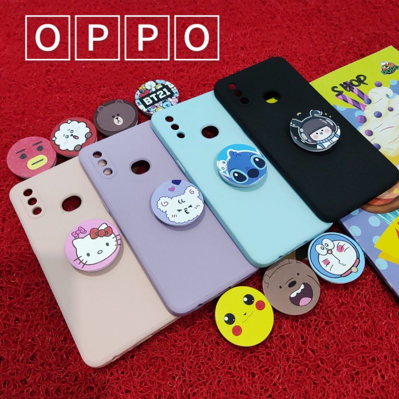 HP Softcase macaron griptok popsocket character Oppo F1S/A59,A1k,A3S,A5S,A8/A31,A15,A37,A54(4G),A71,
