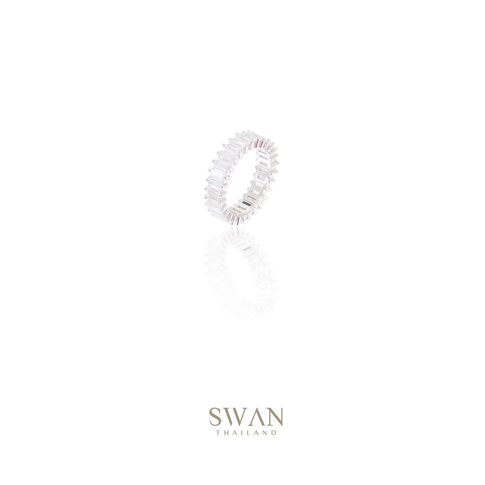 SWAN - Simple Lux Ring แหวนเงินแท้ ฝังเพชรคิวบิคเซอร์โคเนีย cubic zirconia ทรงเหลี่ยม baguette
