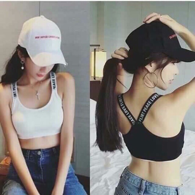พร้อมส่ง LadyCloset Shop (N029) พร้อมส่ง!!! ราคาส่ง ตั้งแต่ตัวแรก สปอร์ตบราสายลายตัวอักษร สายไขว้หลังเก๋ๆ
