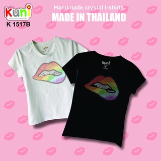 KUNI#K77 PRIDE shirt,  Rainbow Lips Crystal Bling Hotfix Rhinestone T-shirt by Kunibrand