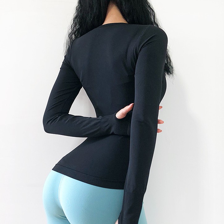 Movingpeach Yoga Long-Sleeved Blouse Sports Top Running t-Shirt Tight Sexy Fit Bottoming Shirt Genuine Korean Training D #4