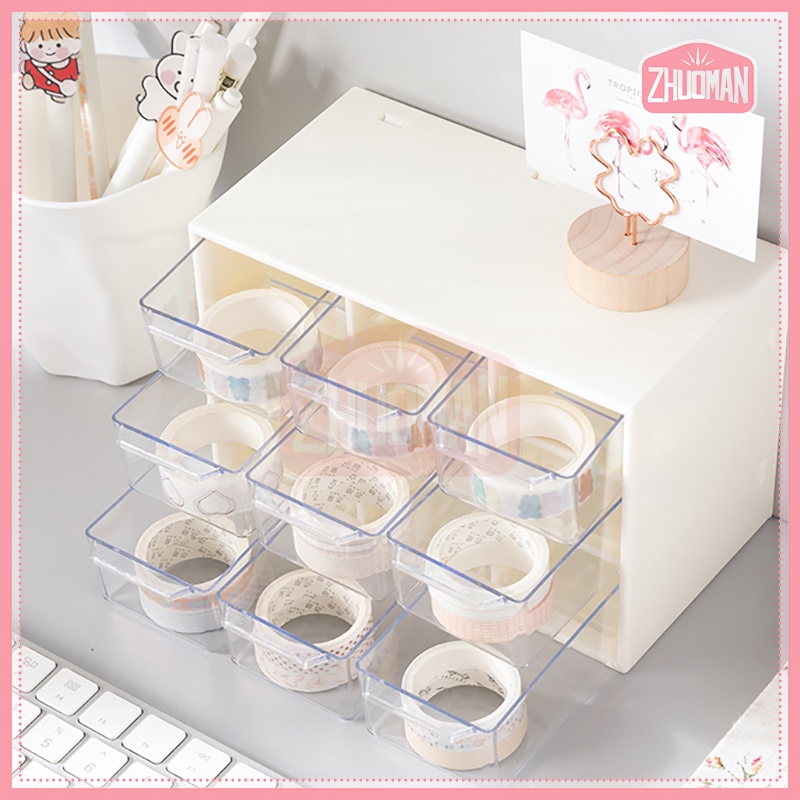 ชั้นลิ้นชักพลาสติก  กล่องเก็บเครื่องประดับกล่องลิ้นชัก 9ช่องชั้นวางของ สารพัดประโยชน์เก็บของจุกจิกบนโต๊ะ ขนาดเล็ก - รูปที่ 2