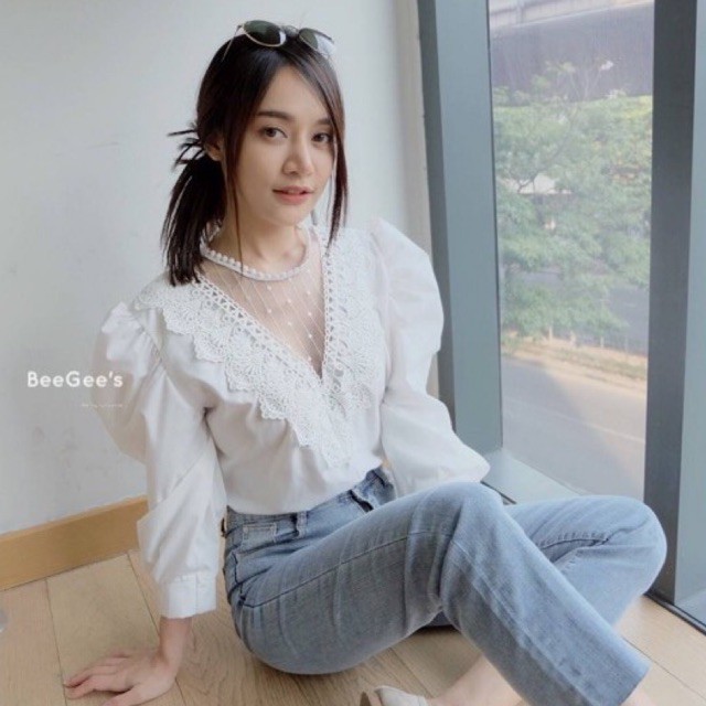 DOODEE2 เสื้อแขนยาว คอวี ผ้าคอตตอน 100% สวยหรูดูแพงมาก