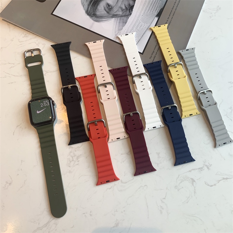 สายนาฬิกาข้อมือยาง แบบนิ่ม ลายคลื่น สําหรับ iWatch Series Ultra 9 8 7 6 5 4 3 2 SE iWatch 49 มม. 41 มม. 45 มม. 40 มม. 44 มม. 42 มม. 38 มม.