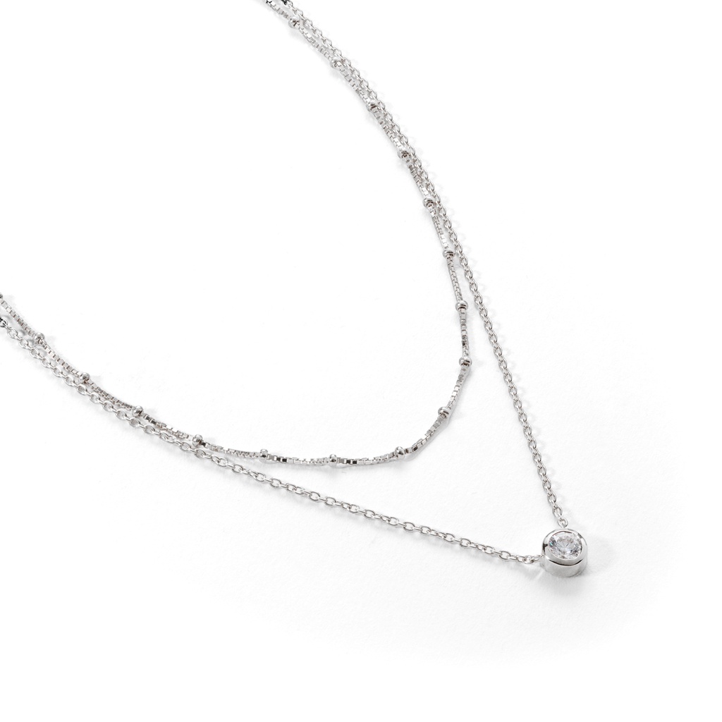 Jewellista สร้อยคอเลเยอร์ Scarlet เงินแท้ ประดับพลอย CZ ปรับระดับความยาวได้