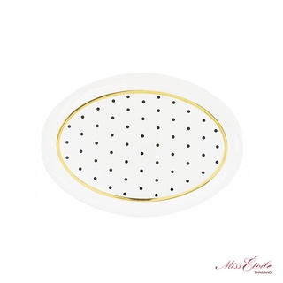 จานเซรามิคใส่ขนมและอาหาร ทรงรี ลายสวยๆน่ารักๆ (งานแฮนด์เมด) Miss etoile Plate Oval black dots : PL053