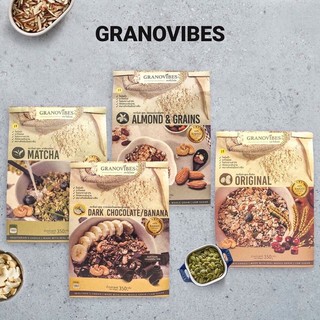 Granovibes กราโนล่า เจ ธัญพืช ควินัว เมล็ดเจีย เมล็ดเฟลกซ์ อัลมอนด์ / ช็อคโกแลต กล้วย มัทฉะ - ฮาลาล มูสลี่ Granola oats
