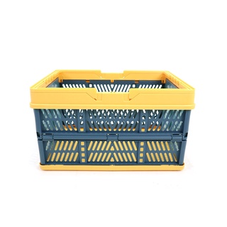 Storage basket ตะกร้าใส่ของ ตะกร้าจ่ายตลาด พลาสติก พับได้ 45x32x26 cm สีน้ำเงิน-เหลือง ST210507-11L