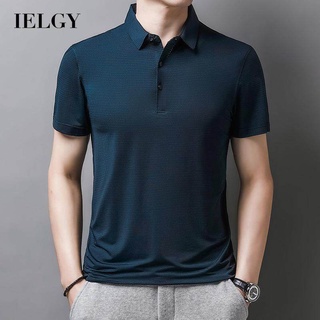 Ielgy เสื้อโปโลแขนสั้น คอปก ลําลอง ลายทาง สไตล์สปอร์ต สําหรับผู้ชาย