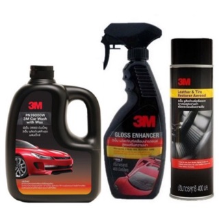 3M แชมพูล้างรถ 1ลิตร +น้ำยาเคลือบเงาสี 400มล + Leather &amp; Tire Restorer 2in1 เคลือบเงาเบาะหนังและยางดำชนิดสเปรย์ 400ml