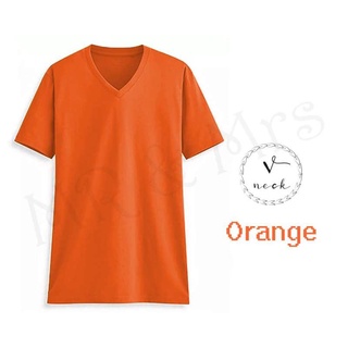 เสื้อยืดสีพื้น เสื้อคอวี เสื้อยืดคอวี T-Shirt ผ้าCotton (สีส้ม)