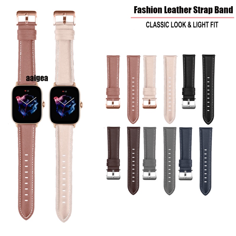 สายหนังแฟชั่น 20 มม. สำหรับ Huami Amazfit GTS4 GTS3 GTS 2e GTS2 mini Bip 3 Lite S U Pro Pop สายรัดทด