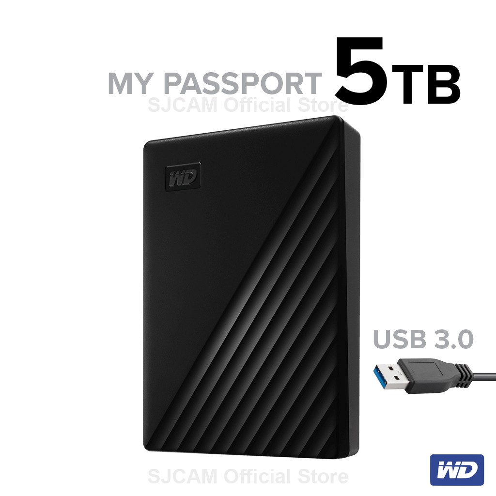 WD External Harddisk 5TB ฮาร์ดดิสก์แบบพกพา My Passport, USB 3.0 External HDD 2.5" (WDBPKJ0050BBK-WES