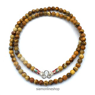 STONE NECKLACE สร้อยคอหินแท้ หินพิกเจอร์ จัสเปอร์ picture jasper ขนาด 5 มม. ตะขอเงินลงยา by siamonlineshop