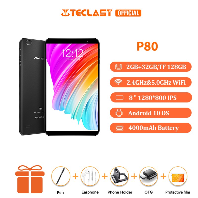 Teclast Official P80 8 Inch Tablet 2GB RAM 32GB ROM Android 10.0 OS Allwinner  A133 Processor IPS GPS Navigation Bluetooth 4.2 Dual Camera 1280x800 HD  Screen Android Tablet For Students Original Authentic | Shopee Thailand
