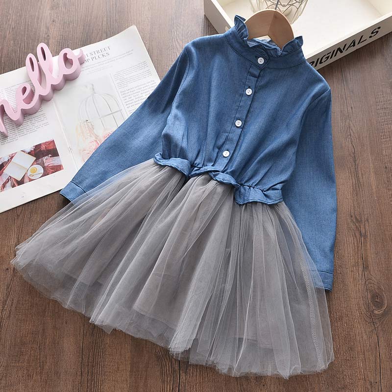 Spring Girl Denim Dress Fashion Mesh Dresses Autumn Children Clothing ...