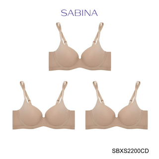 Sabina ซาบีน่า เสื้อชั้นใน (Set 3 ชิ้น) (มีโครง) Seamless Fit รุ่น S-Sixnatuer บัวตูม รหัส SBXS2200CD สีเนื้อเข้ม