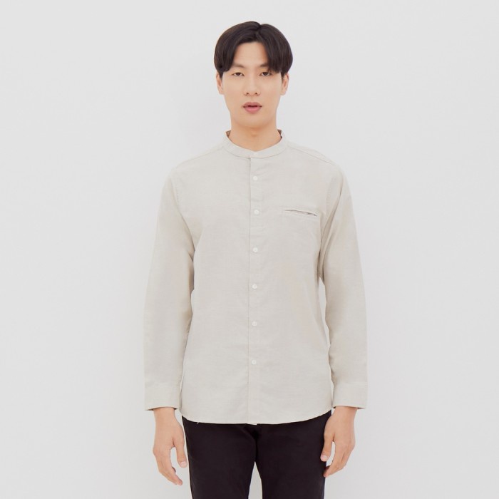 KEMEJA KATUN เสื้อเชิ้ตผู้ชาย M231 Shanghai Mens Cotton Shirt Milk Brown 1552E - S jumbo แขนยาวสีดํา
