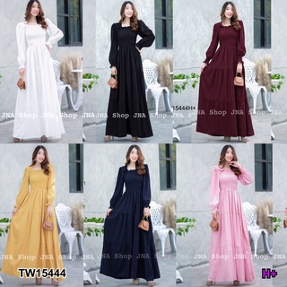 JK15444 Maxi Dress แม็กซี่เดรสแขนยาว สม็อคอก คัตติ้งเนี๊ยบ ผ้า 100D ใส่สบาย