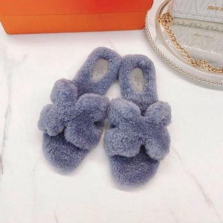 New​ Hermes​ oran wool​skin​ sandals​VIP​ Purple