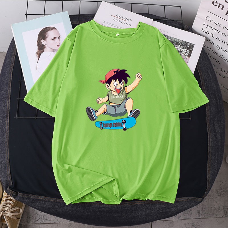 BK-SHORT เสื้อยืดแขนสั้นพร้อมส่ง 2สี ฟ้า/เขียว ลายการ์ตูน ขายดีตามเทรนต์ ลายน่ารัก สีสันสดใส่น่ารัก ใส่ได้ทั้ง ญ/ช