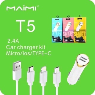 หัวชาร์จพร้อมสายชาร์จสำหรับรถยนต์ Maimi รุ่น T5 Carcharger 2.4A