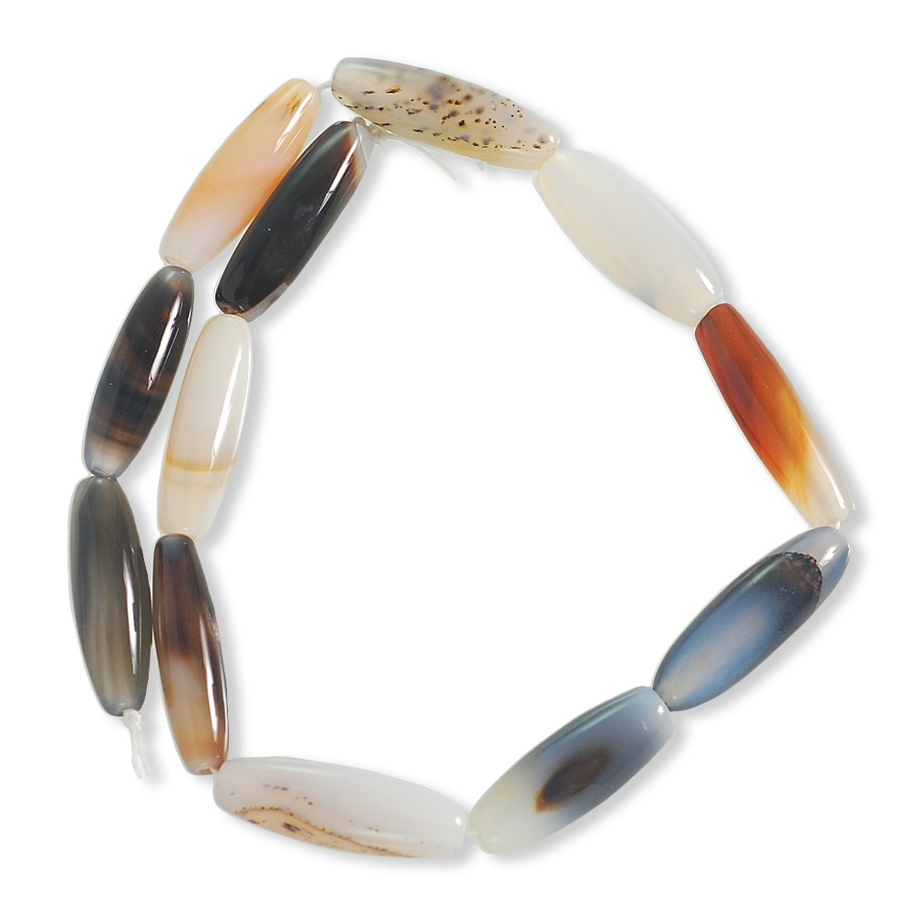 ลูกปัดหินแท้ เม็ดรูปไข่บิดเกลียว 4 เหลี่ยม (Oval Twist) หินโมรา (Agate) 10x30 mm - (LZ-0461 สีน้ำตาล)