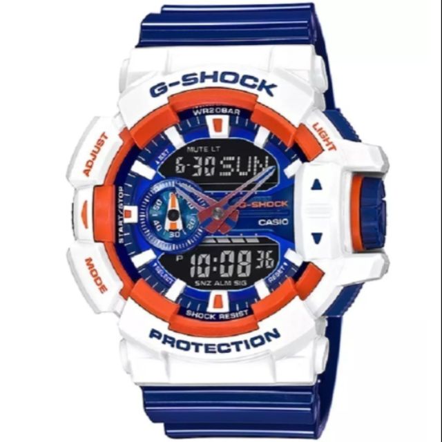 Casio G-Shock นาฬิกาข้อมือผู้ชาย สีขาว/น้ำเงิน สายเรซิ่น รุ่น GA-400CS-7A