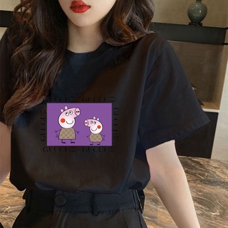 เสื้อสีขาว - CXคอกลมเสื้อยืดขนาดบวกการ์ตูนPeppaรูปแบบหมูพิมพ์เสื้อยืดผ้าฝ้ายเสื้อยืดแขนสั้นเสื้อยืด