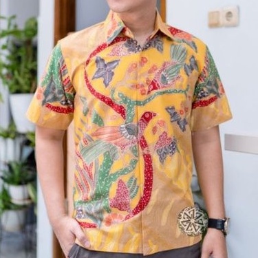 KEMEJA เสื้อเชิ้ตผ้าบาติกแขนสั้นมีซับใน tricot EL09 "DWIJAYA"