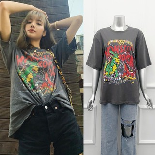 เสื้อยืดแขนสั้น คอกลม ทรงหลวม พิมพ์ลายไดโนเสาร์ Blackpink Lisa สไตล์เกาหลีS-5XL