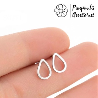 🇹🇭 พร้อมส่ง : 💧 ต่างหูสแตนเลสสไตล์มินิมอลลายหยดน้ำฝน | Raindrop Minimalist Stainless Steel Stud Earring.