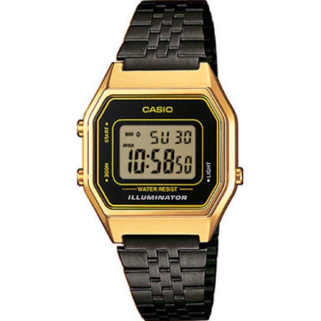 นาฬิกาข้อมือคาสิโอ Casio Standard Digital Vintage Black-Gold รุ่น LA680WEGB-1A